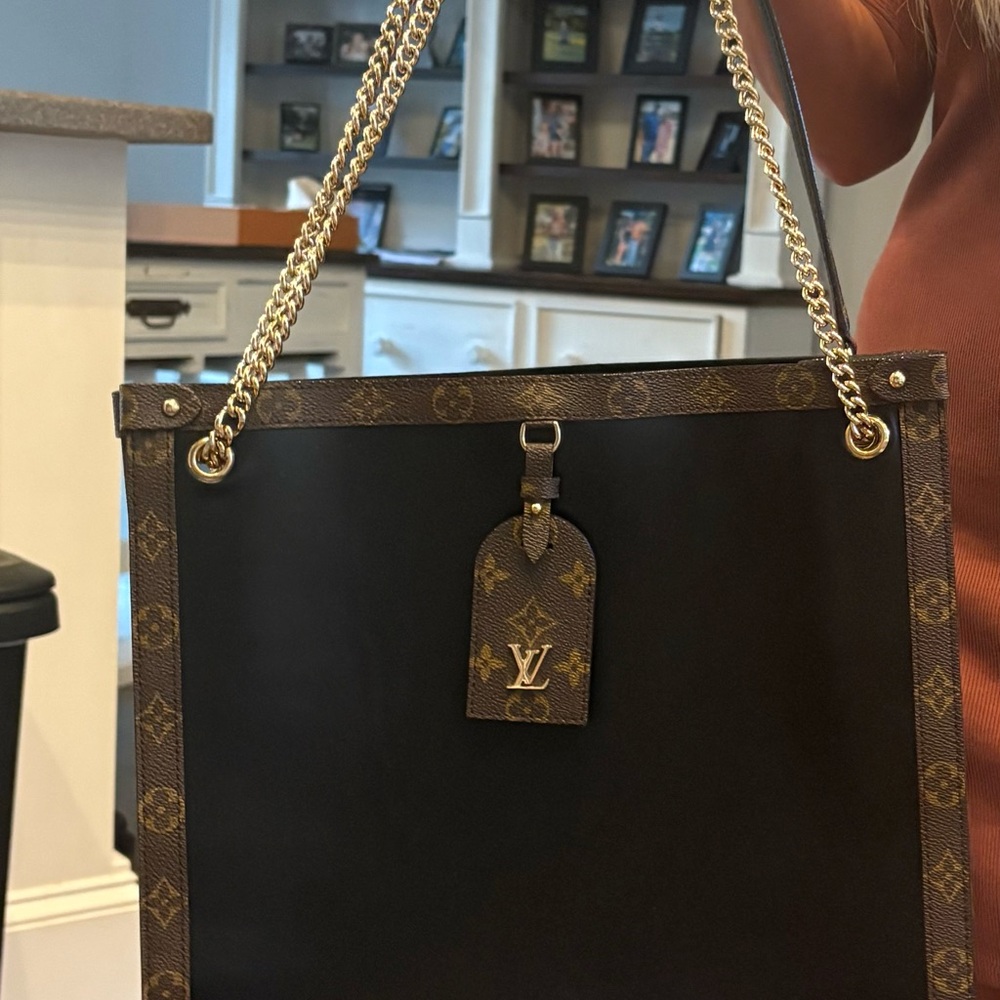 Louis Vuitton Black and Brown Tote with Monogram Trim